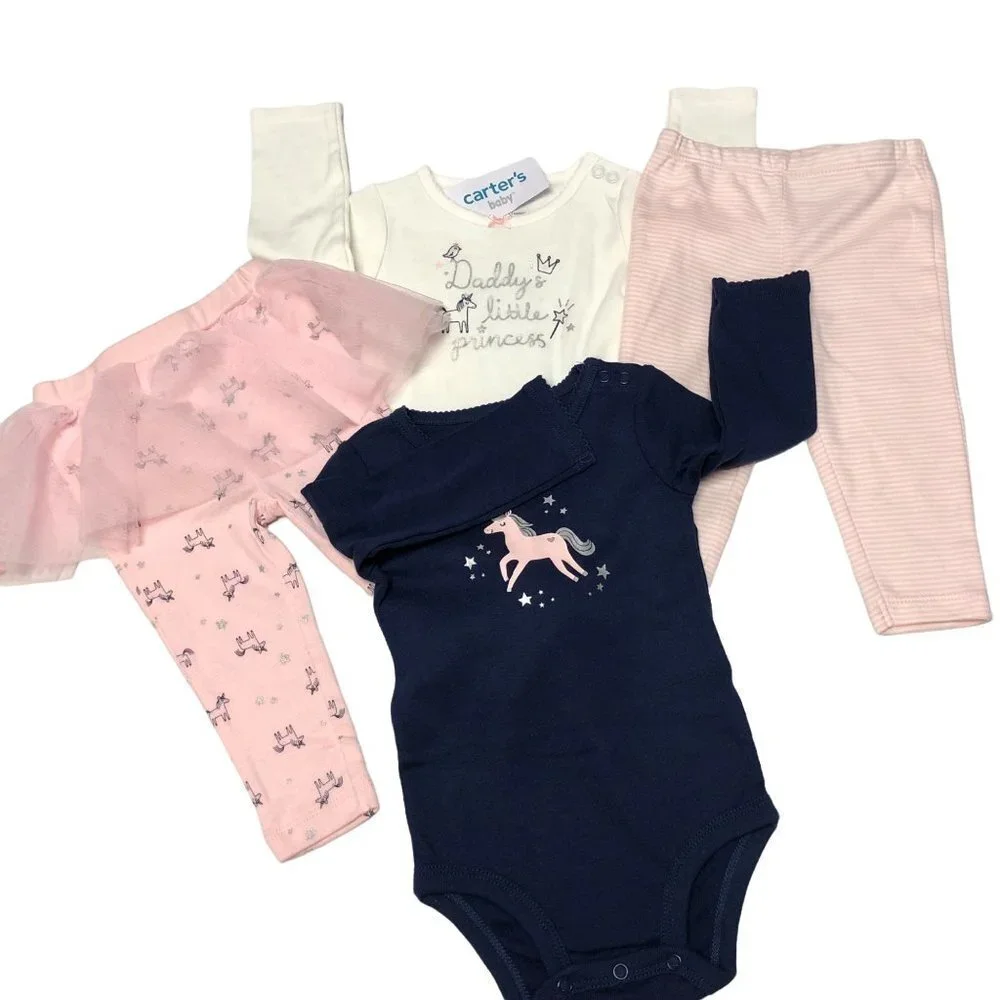 CARTERS 4 PIECES SET UNICORN/LITTLE PRINCESS  OUTFIT‎ SIZE 18 MOS NEW WITH TAG